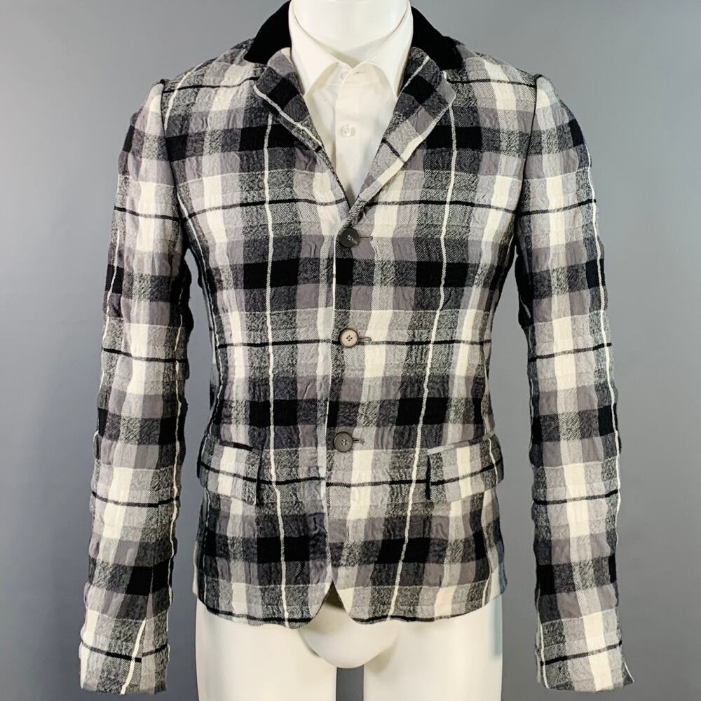 HAIDER ACKERMANN Size 34 Grey Black White Plaid Wool Cotton Sport Coat